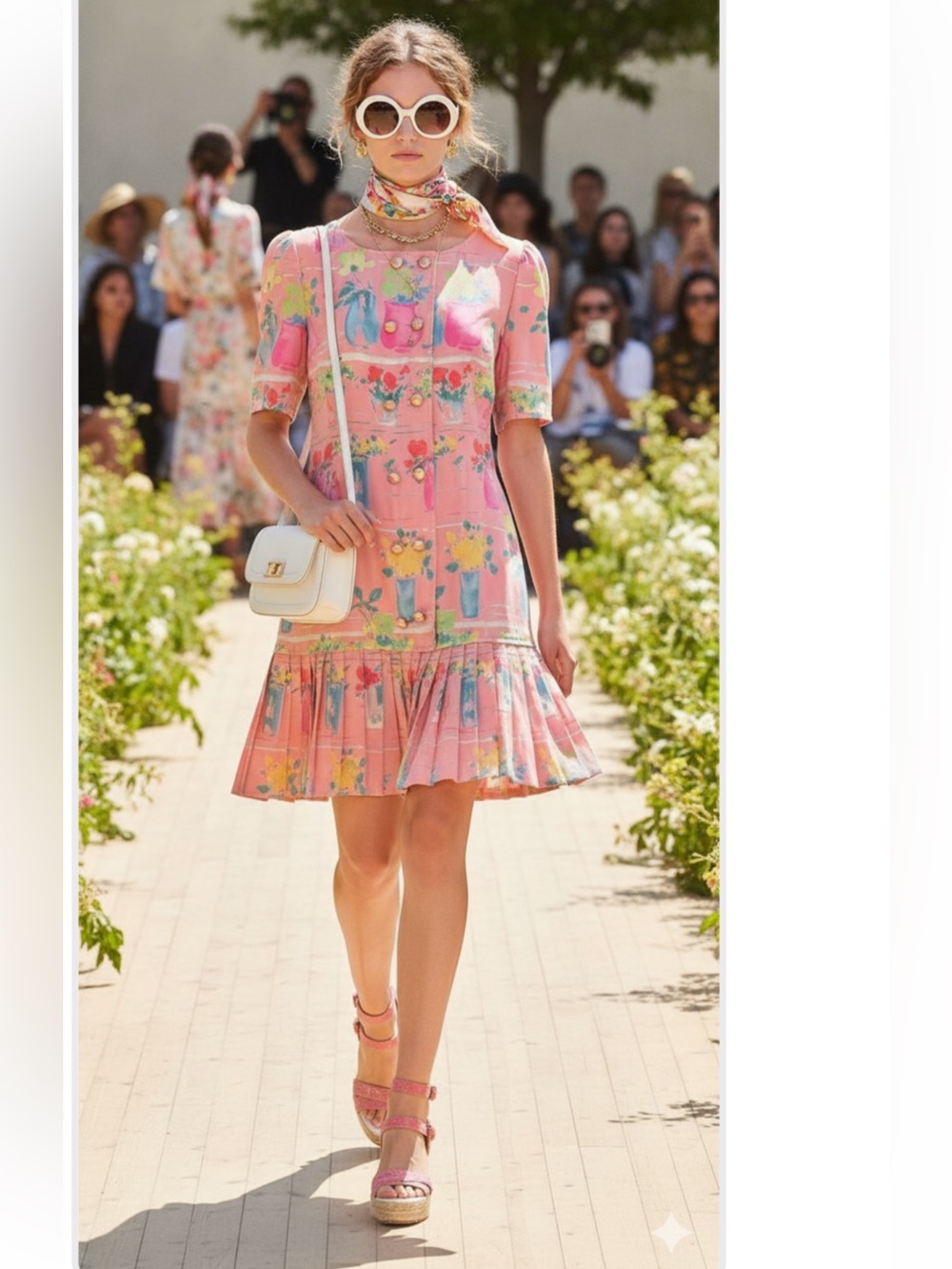 Vtg Ungaro Pink Floral DropWaist  Pleated Dress  sz M Classical Meets Modern